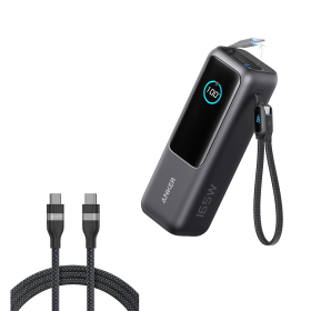 Anker Laptop Power Bank (25K, 165W, Built-In and Retractable Cables) and Anker USB-C to USB-C Cable (6 ft, 240W, Upcycled-Braided)