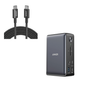 Anker 575 USB-C Docking Station (13-in-1) and New Nylon USB-C to USB-C 100W Cable (10 ft)