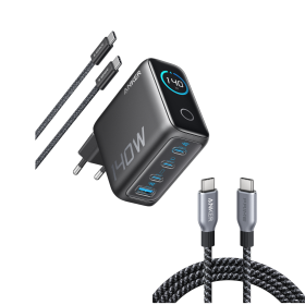 Anker Laptop Charger (140W, 4-Port, PD 3.1) with USB-C Cable and Anker Prime USB-C to USB-C Cable (240W, Upcycled-Braided)